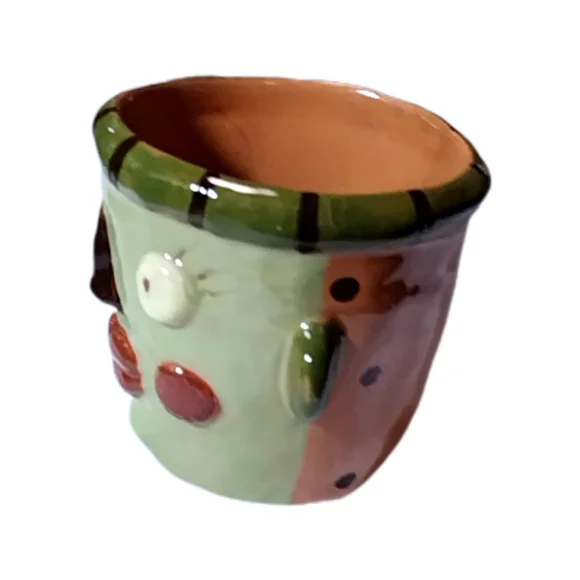 👣4/$20. Green Glazed Ceramic Funny Face Minimalist Planter - Picture 6 of 7